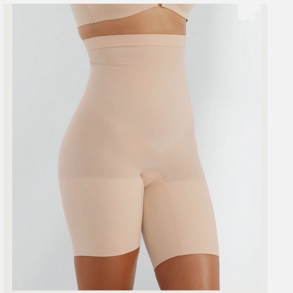 SPANX High-Waist Mid-Thigh Shaper Shorts in Nude